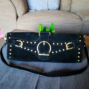Karen Millen Black Suede Clutch with Short Strap